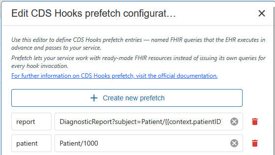 CDS hooks example prefetch config
