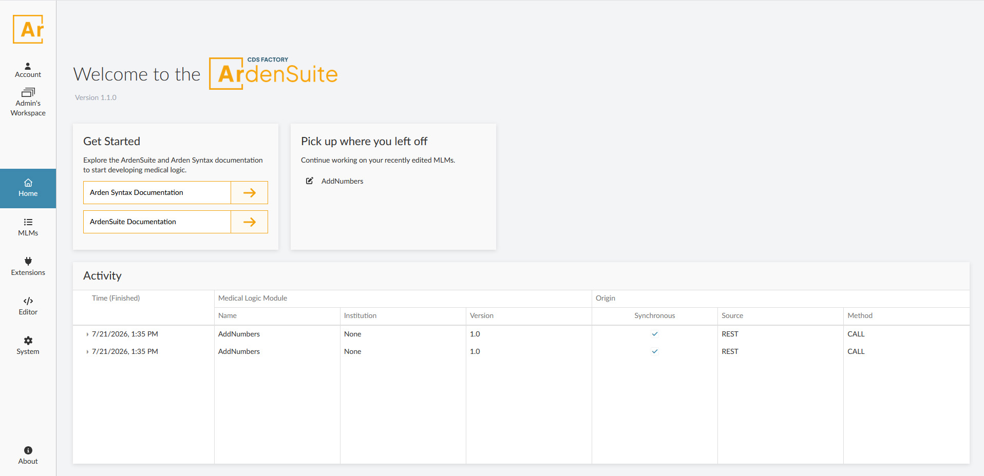 ArdenSuite Dashboard