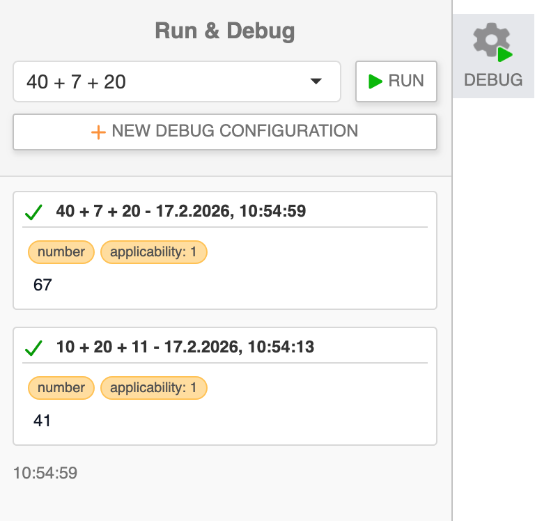 Debugging panel