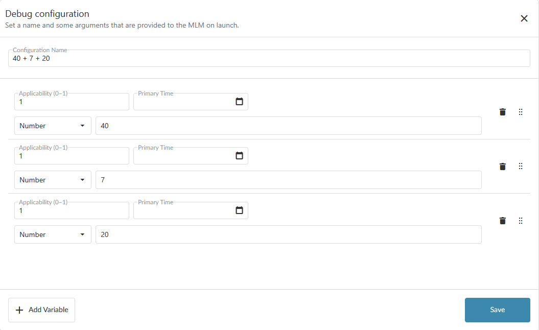 Debug configuration popup