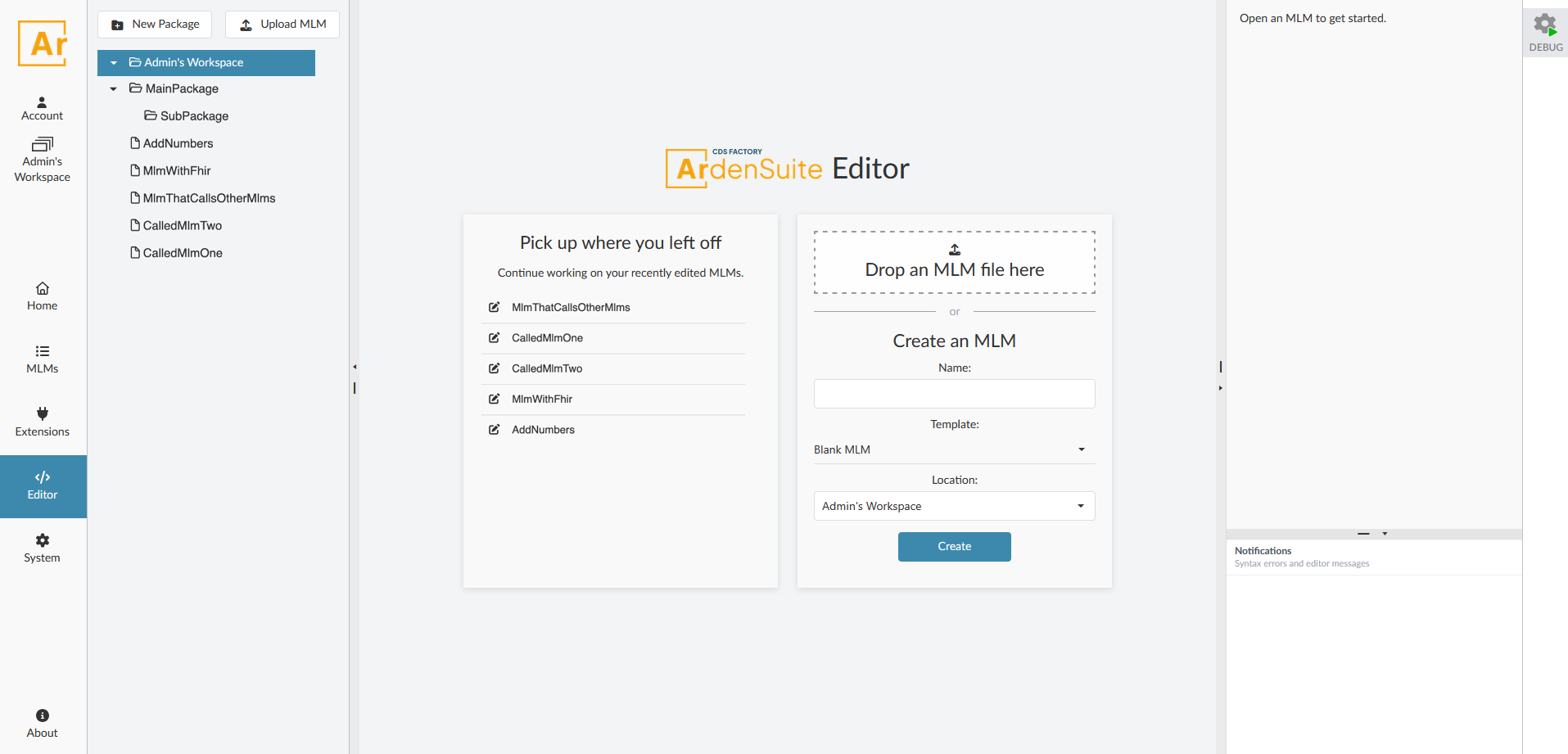 Editor Landing page