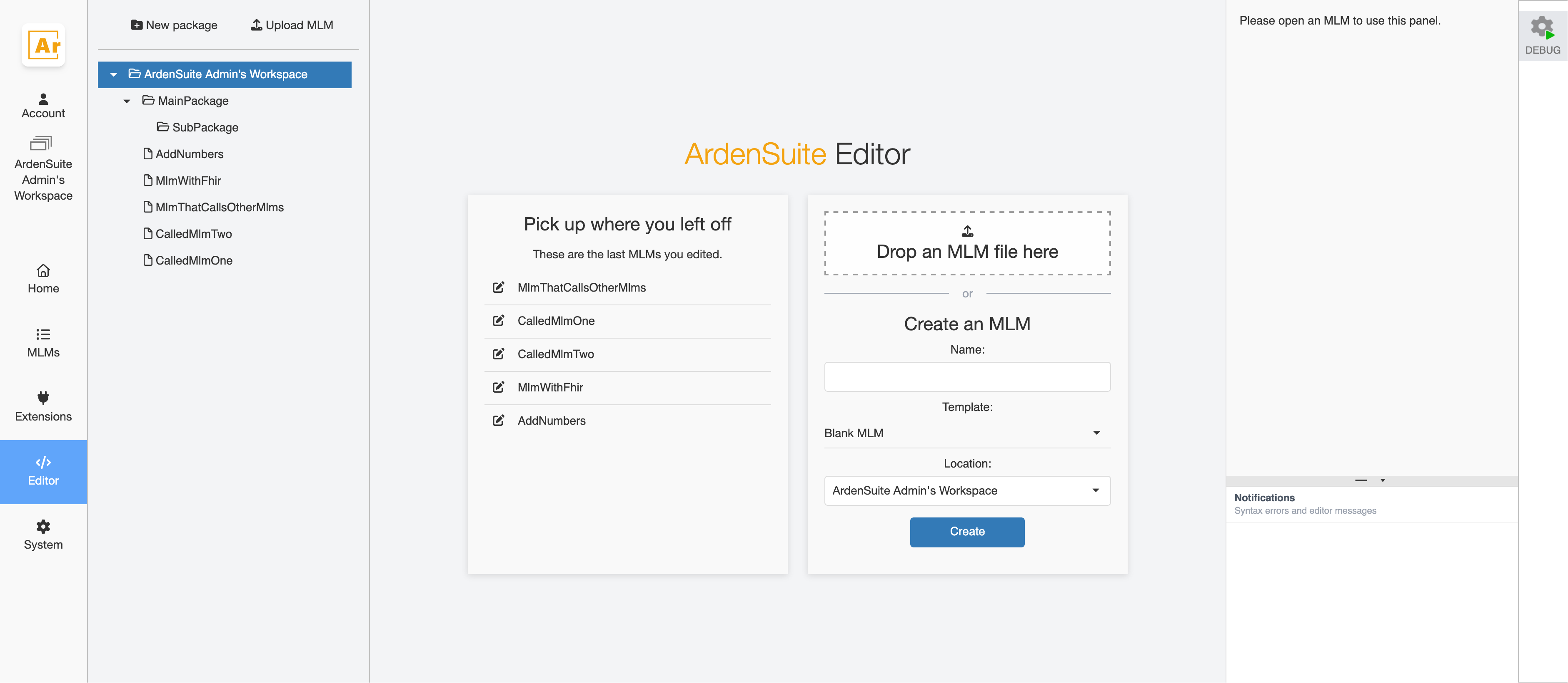Editor Landing page